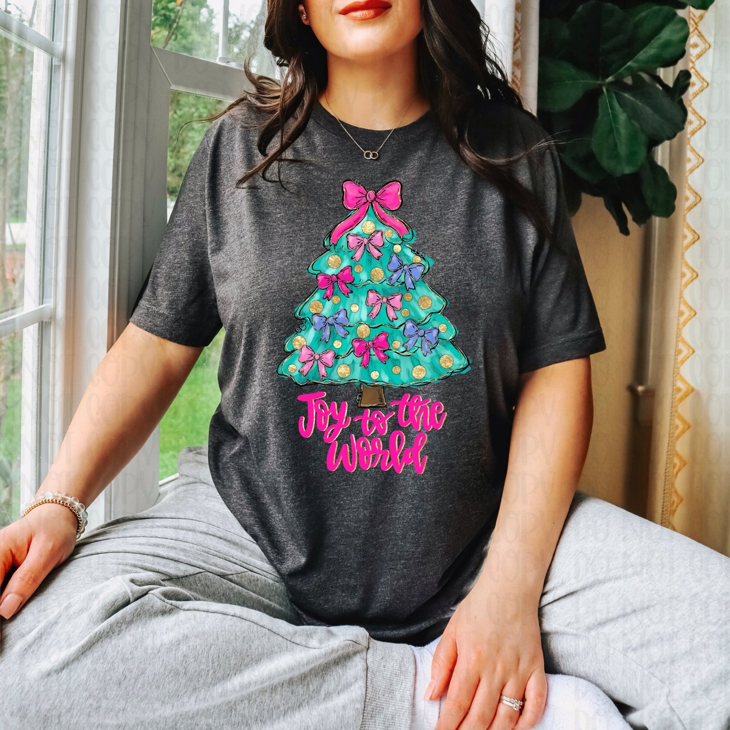 ALICIA RAY ART JOY TO THE WORLD CHRISTMAS TREE WITH BOWS