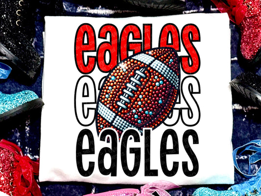 Eagles Football Faux Rhinestones Red Black